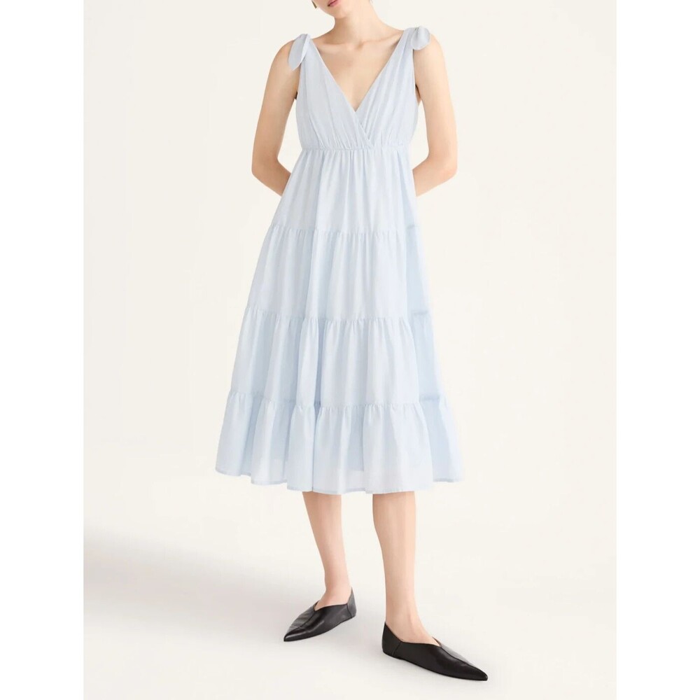 Merlette Solid Flor Midi Dress Tiered Cotton Wrap Ether Ruffle Resort XS 273469